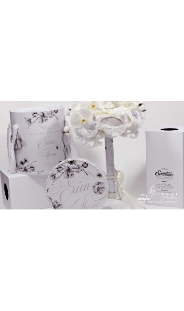 Lumanare de botez alba personalizata cu orhidee phaleonopsis dantela si flori de bumbac 10